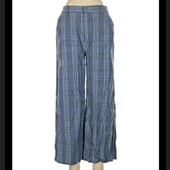 Banana Republic high waist Wide-Leg Blue White Plaid linen cotton Pants Size 8 - Picture 1 of 9